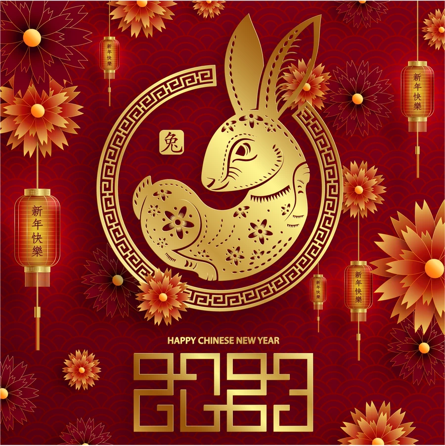 2023兔年中国风新年春节剪纸风节日宣传插画海报背景展板AI素材【118】